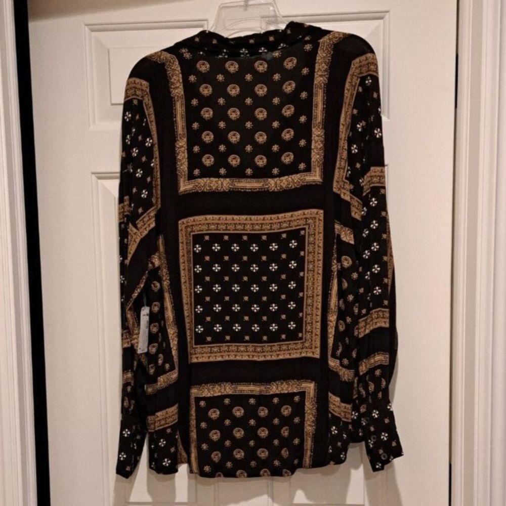 New Free People, Little Secrets Button Down Shirt in Black Combo Sz Large - Picture 2 of 11